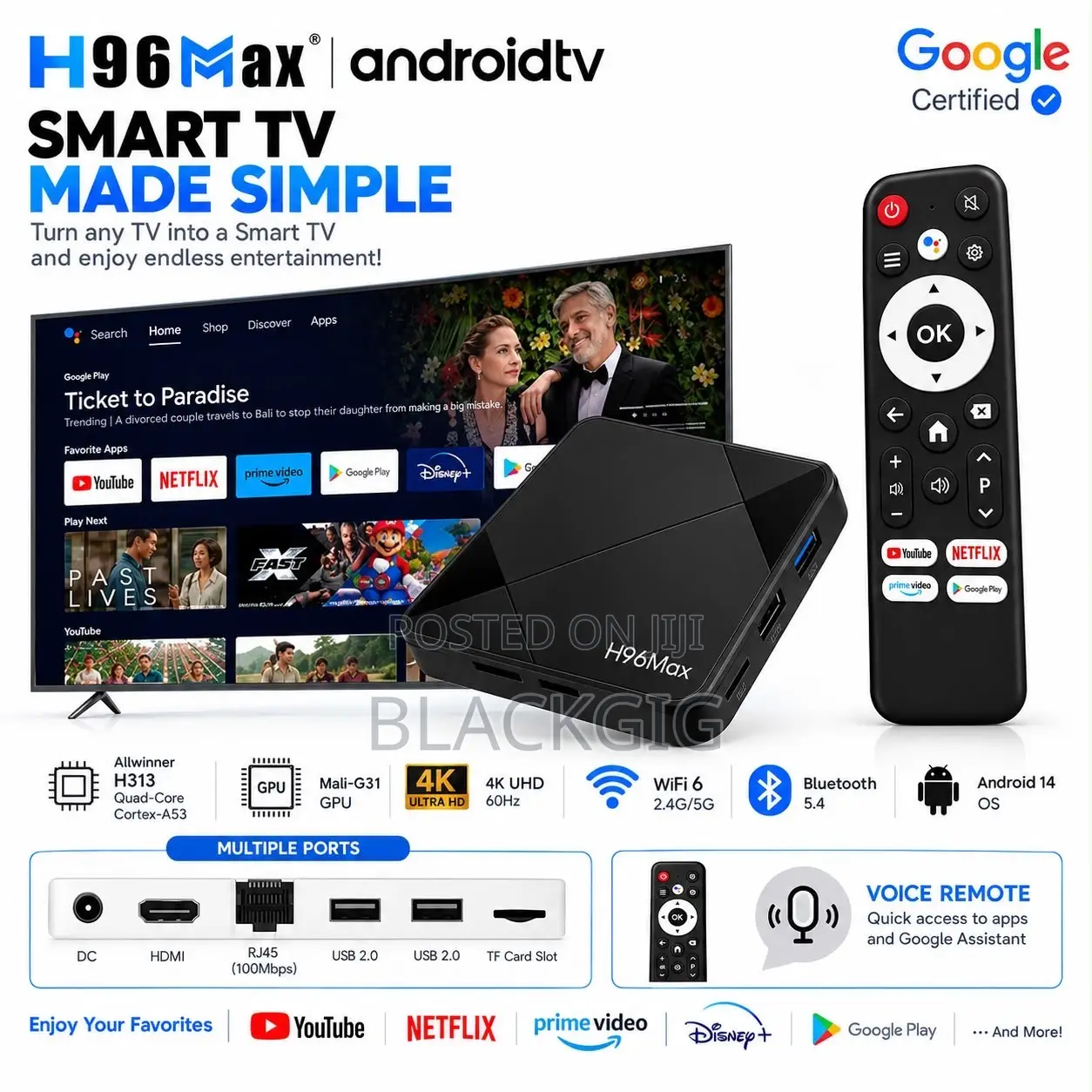 TV Box S Wifi Android Tvbox Smart HDR Netflix Youtube 2gb/16gb