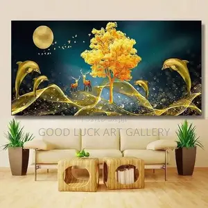 Abstract Moonlit Golden Canvas Art