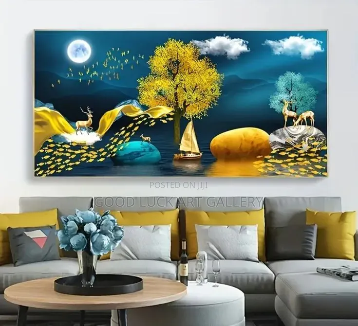 Abstract Moonlit Golden Canvas Art