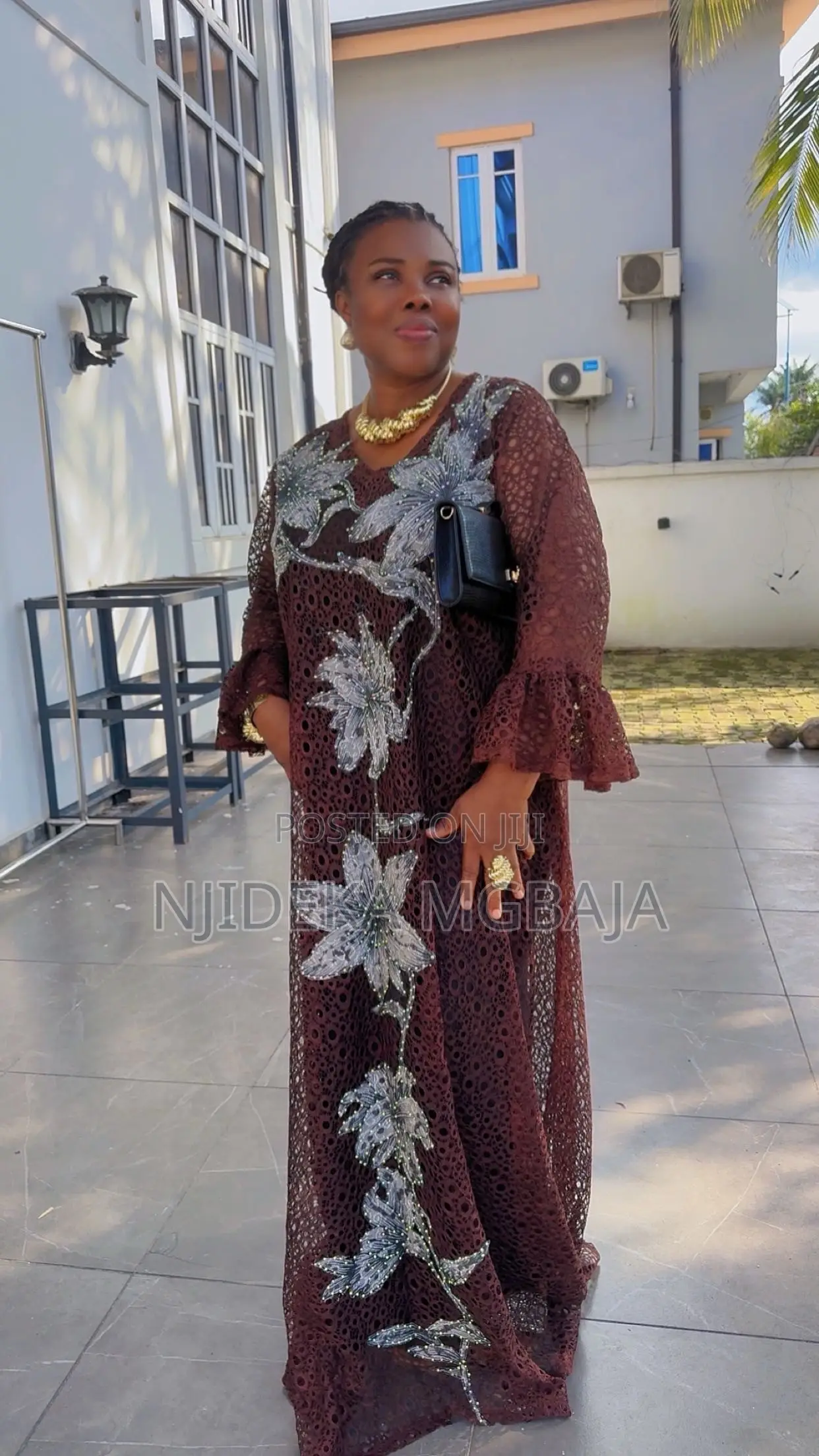 Premium Brown Lace With Floral Lace Patch Maxi Dress – RTWbyJide
