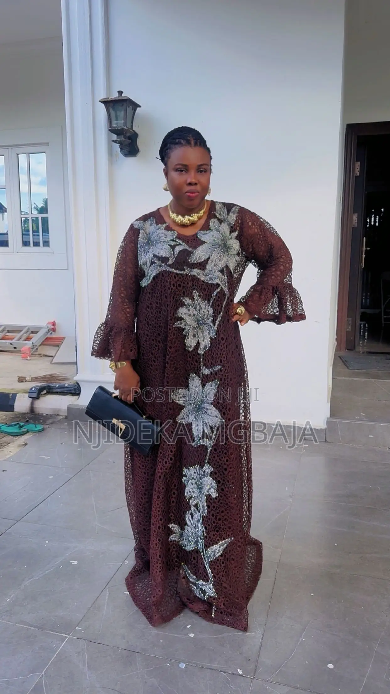 Premium Brown Lace With Floral Lace Patch Maxi Dress – RTWbyJide