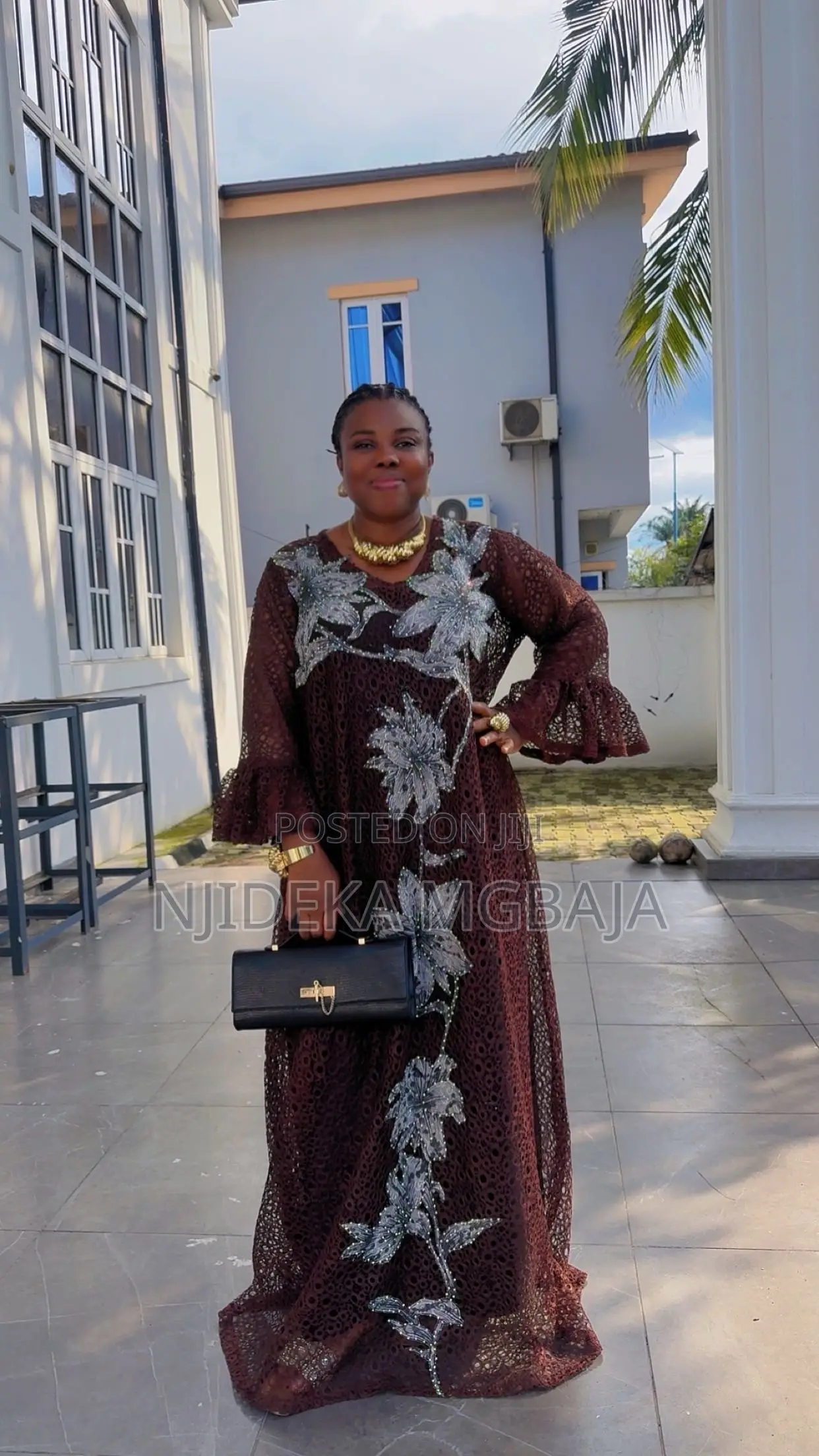 Premium Brown Lace With Floral Lace Patch Maxi Dress – RTWbyJide