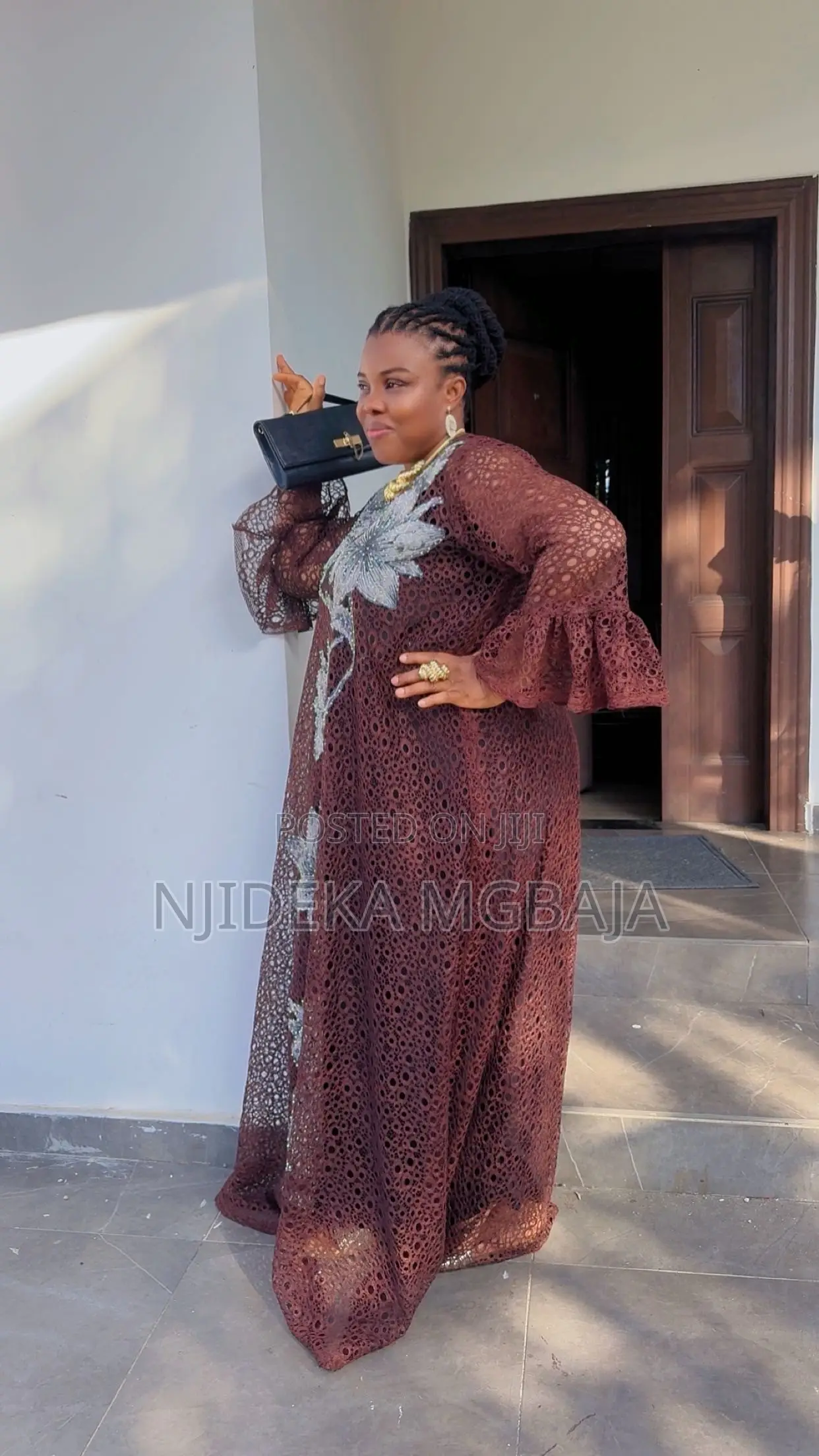 Premium Brown Lace With Floral Lace Patch Maxi Dress – RTWbyJide