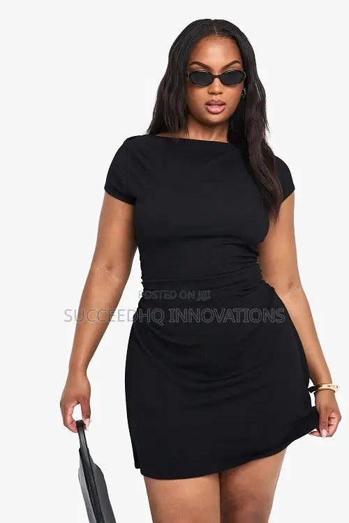 Plus Rib Cap Sleeve Ruched Mini Dress