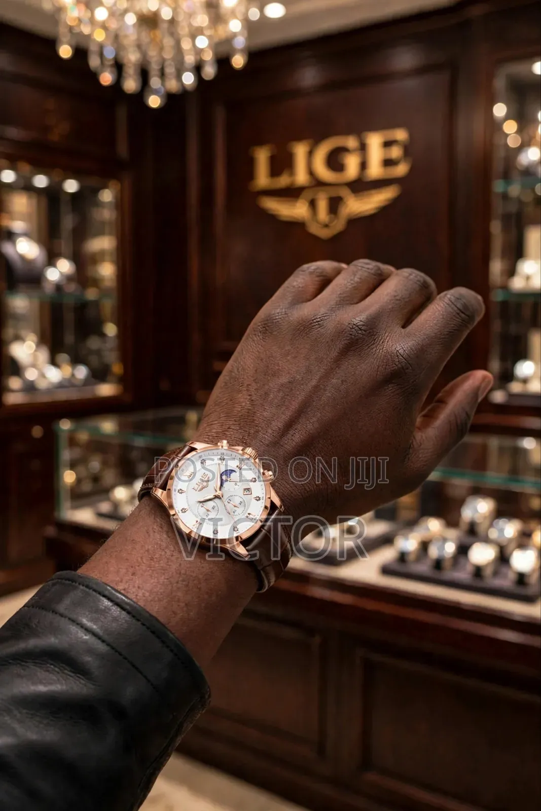 LIGE Brown Leather Chronograph Watch With Box - Pay on Delivery