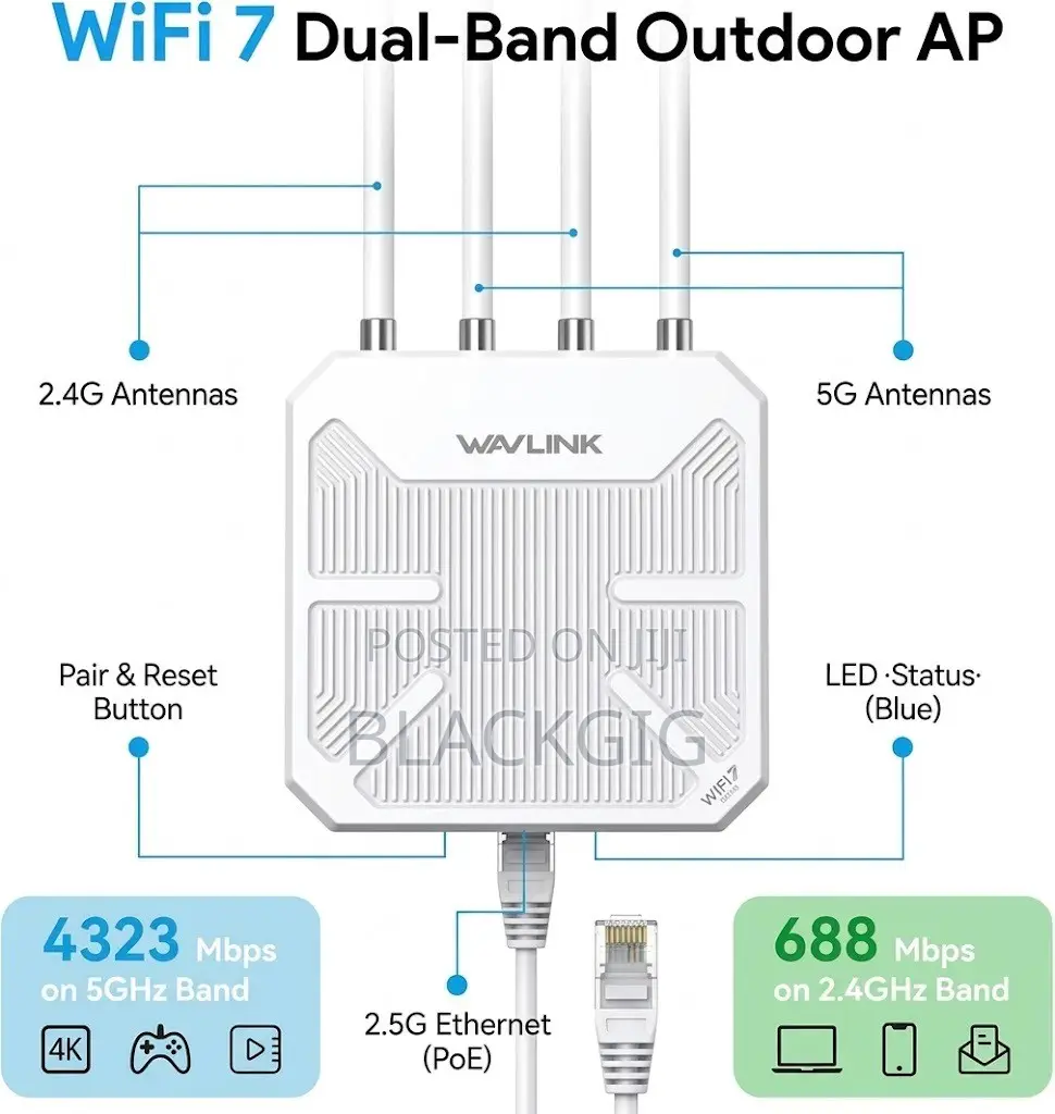 Wifi7 POE Router Outdoor Access Point AP Wifi Extender Repeater BE5100
