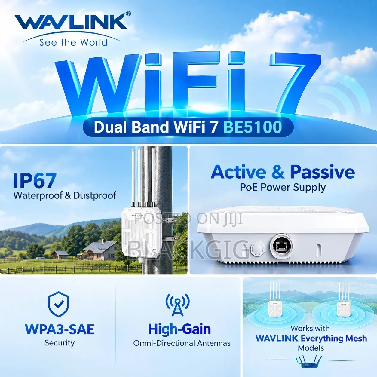 Wifi7 POE Router Outdoor Access Point AP Wifi Extender Repeater BE5100