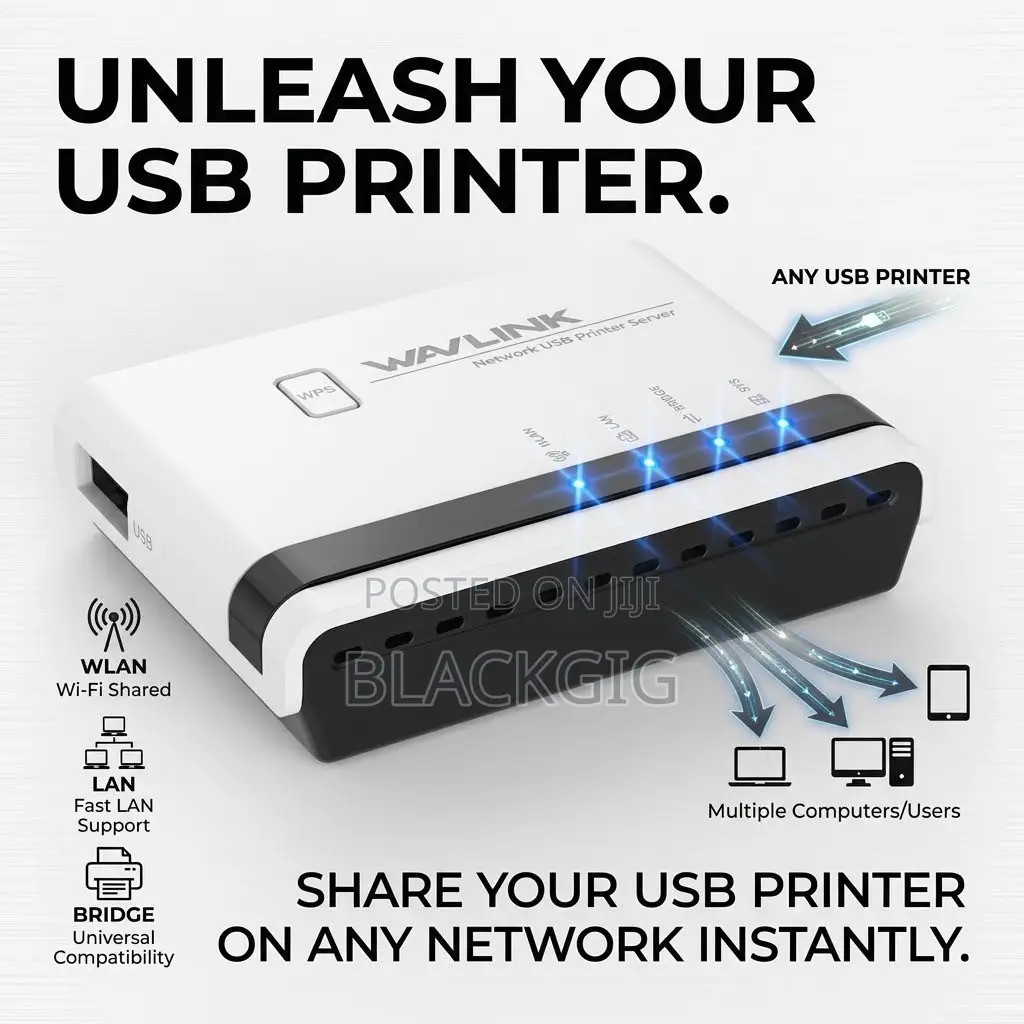 Wireless Hardware/Printer Server Wired Internet Wifi Printing LAN Mode