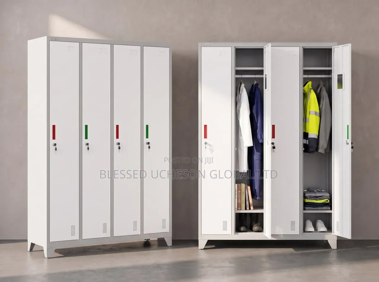 4Door Steel Wardrobe / Metal Staff Locker With Hanging Rails & Shelves