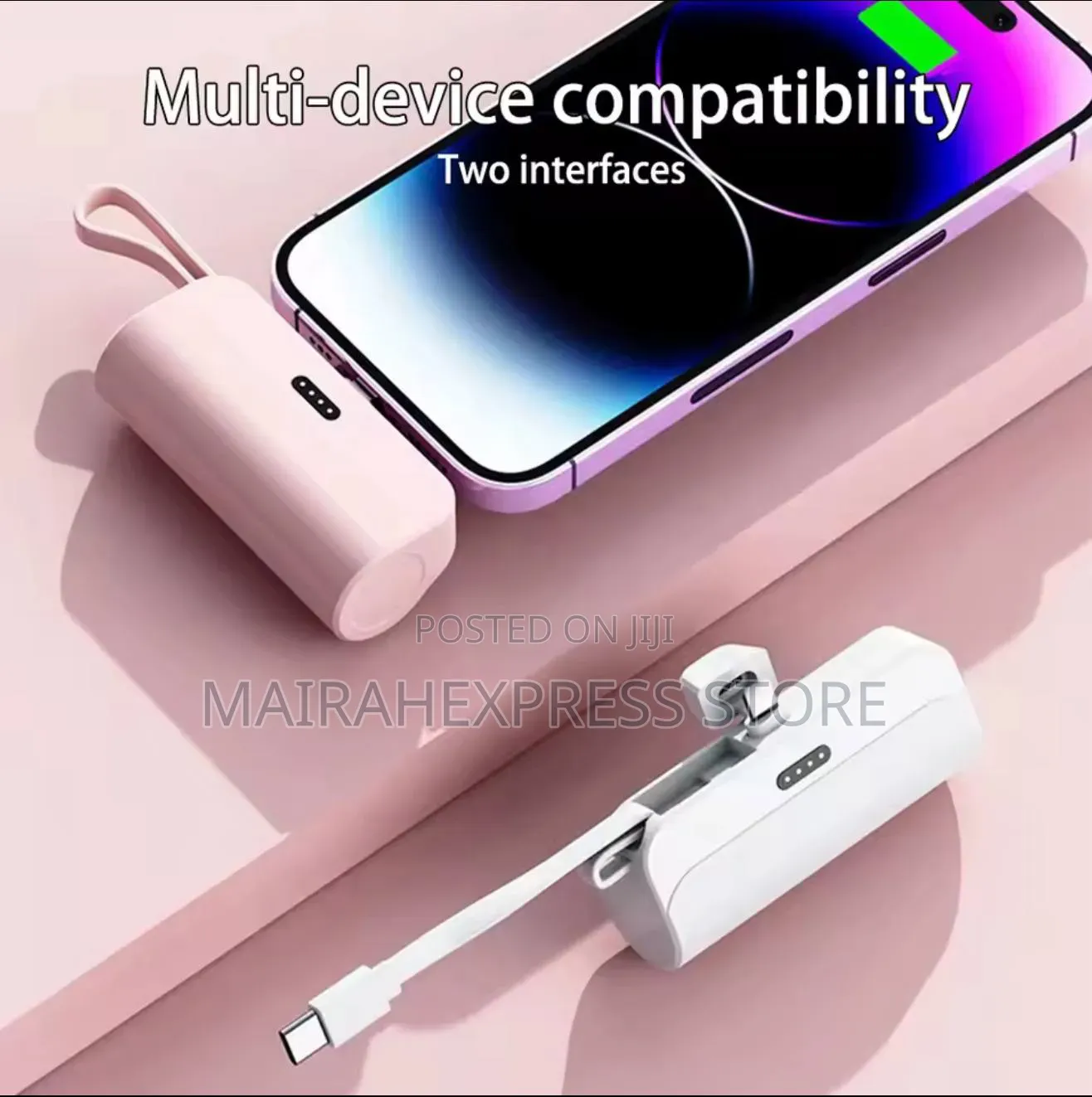2in1 Portable Capsule Power Bank 5000mAh With Self-Contained Cable