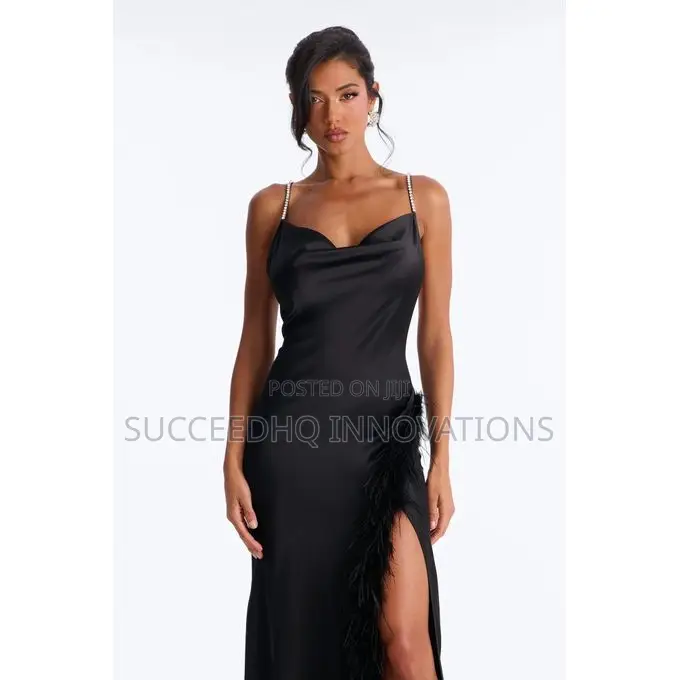 Isabella Feather Trim Satin Gown