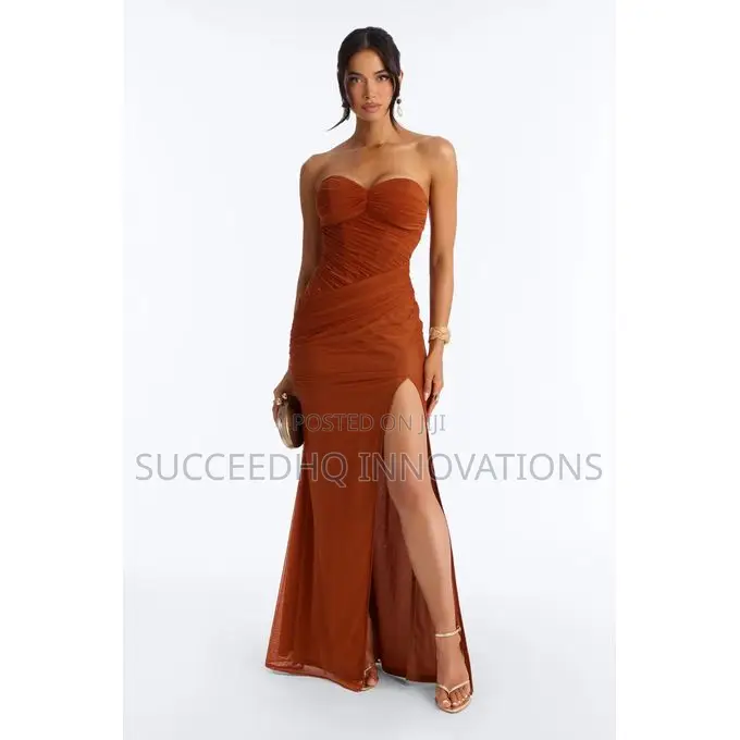 Champagne Wishes Ruched Mesh Gown