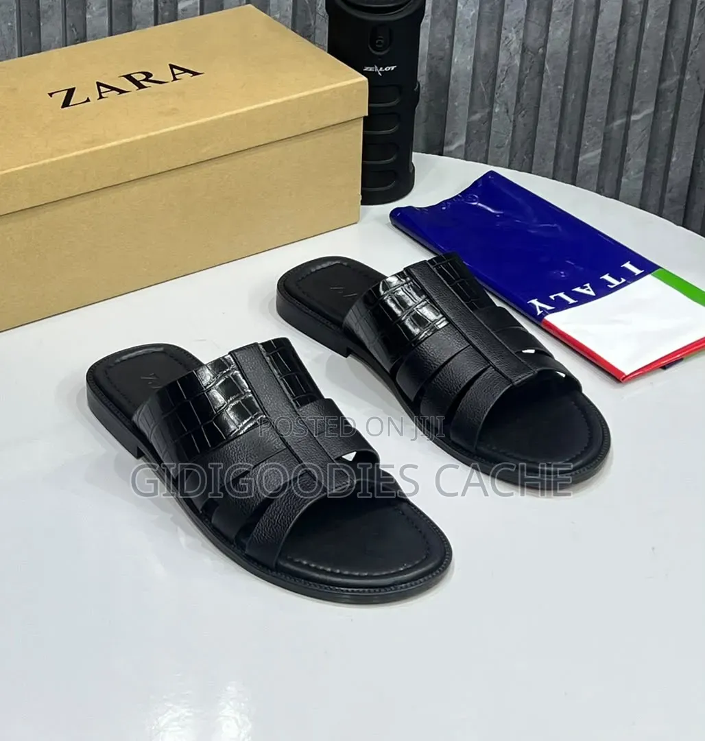Zara Croc-Embossed Woven Leather Men's Slippers
