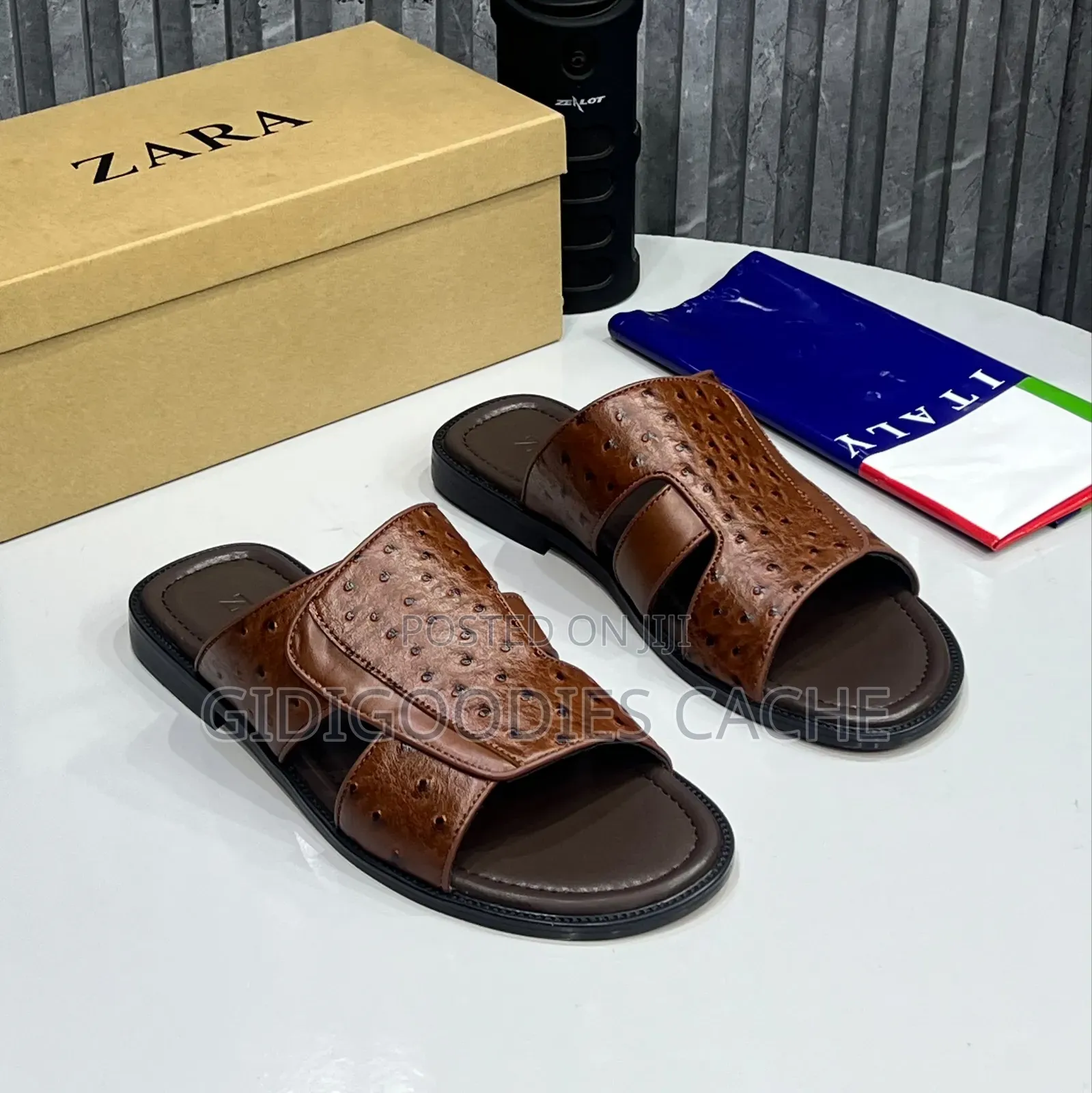 Zara Croc-Embossed Woven Leather Men's Slippers