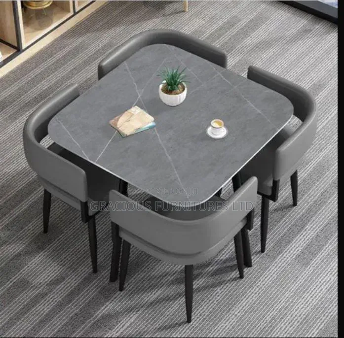 Square Marble Dining Table + 4 Chairs