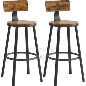Set of 2 Rustic Counter Height Bar Stools With Backrest
