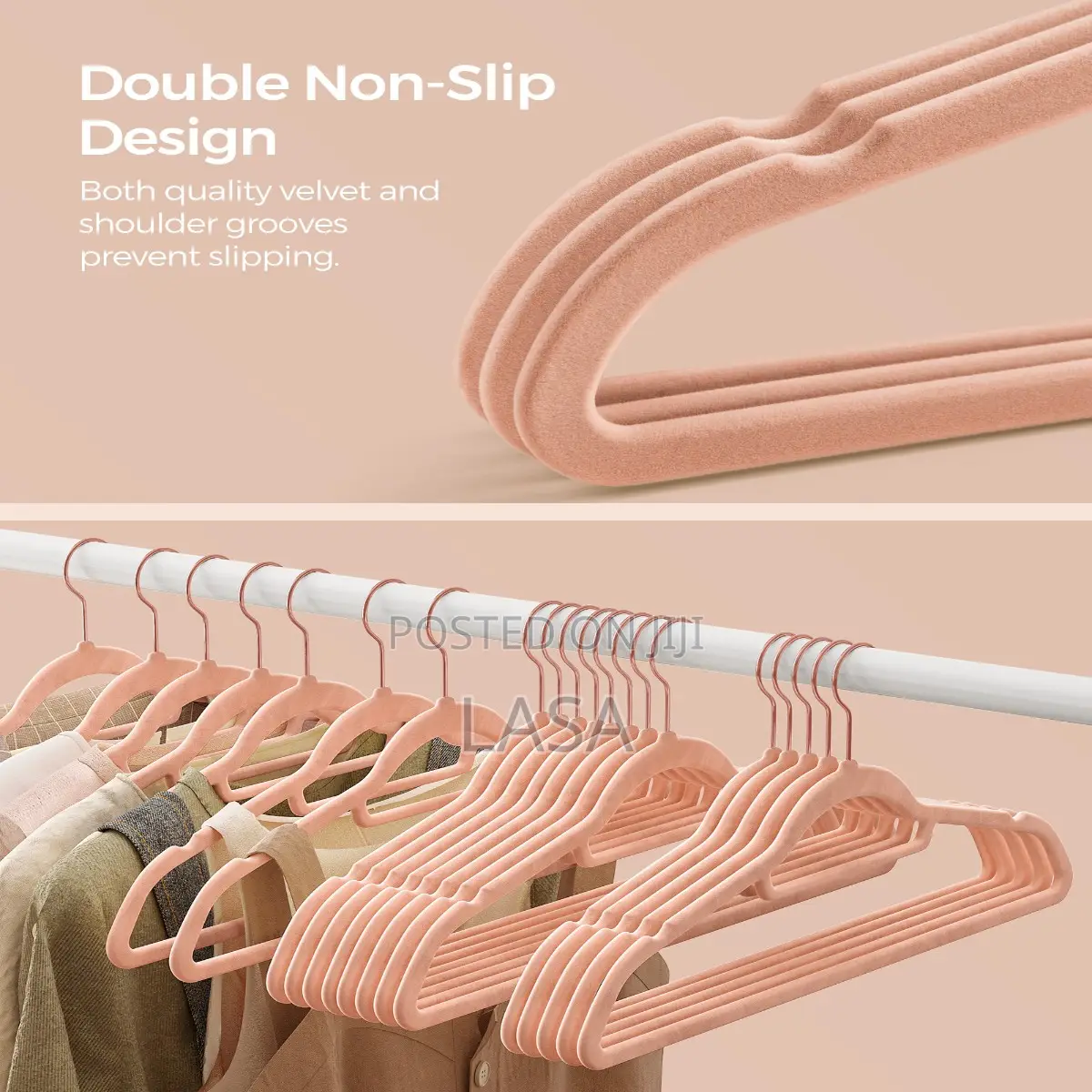 LASA 60 Velvet Hangers With Rose Gold Hook