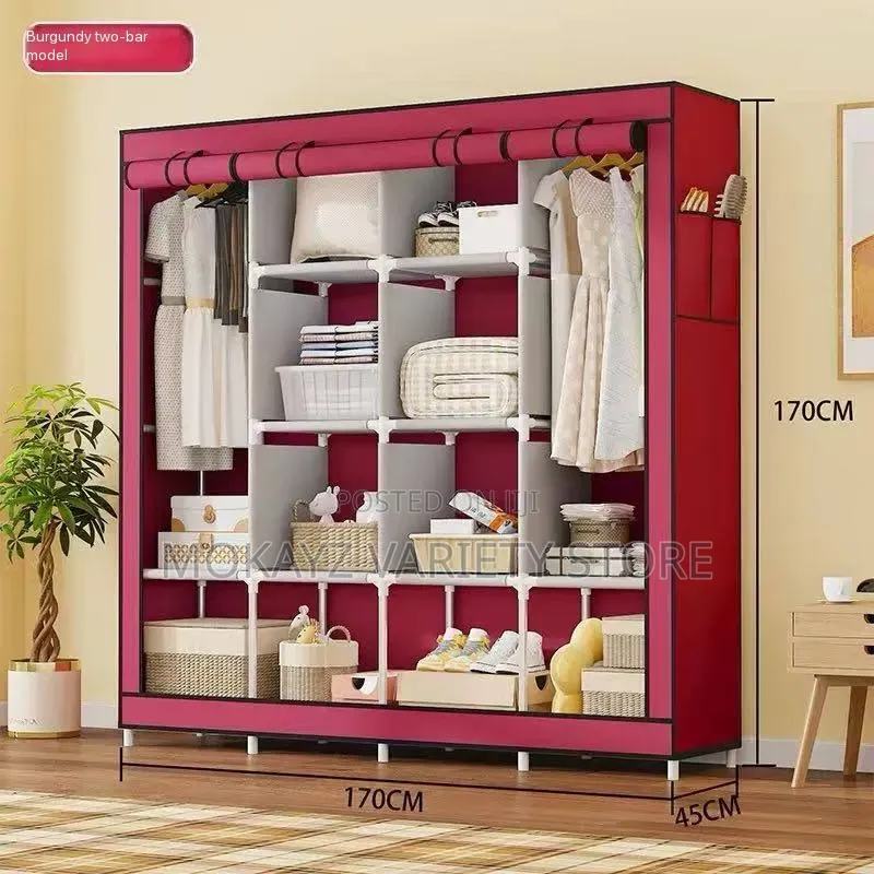 12-Compartment 4-Door Multifunctional Strong Dustproof Fabric Wardrobe