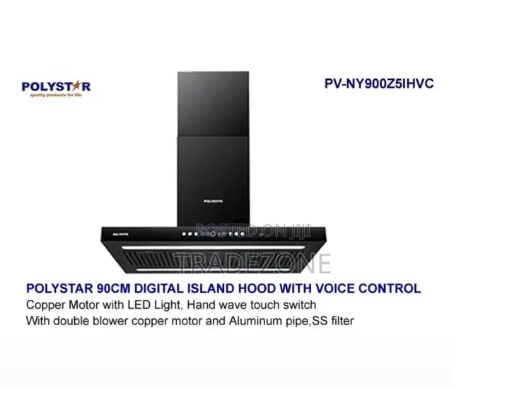 Polystar 90cm Digital Island Hood With Voice Control | PV-NY900Z5IHVC