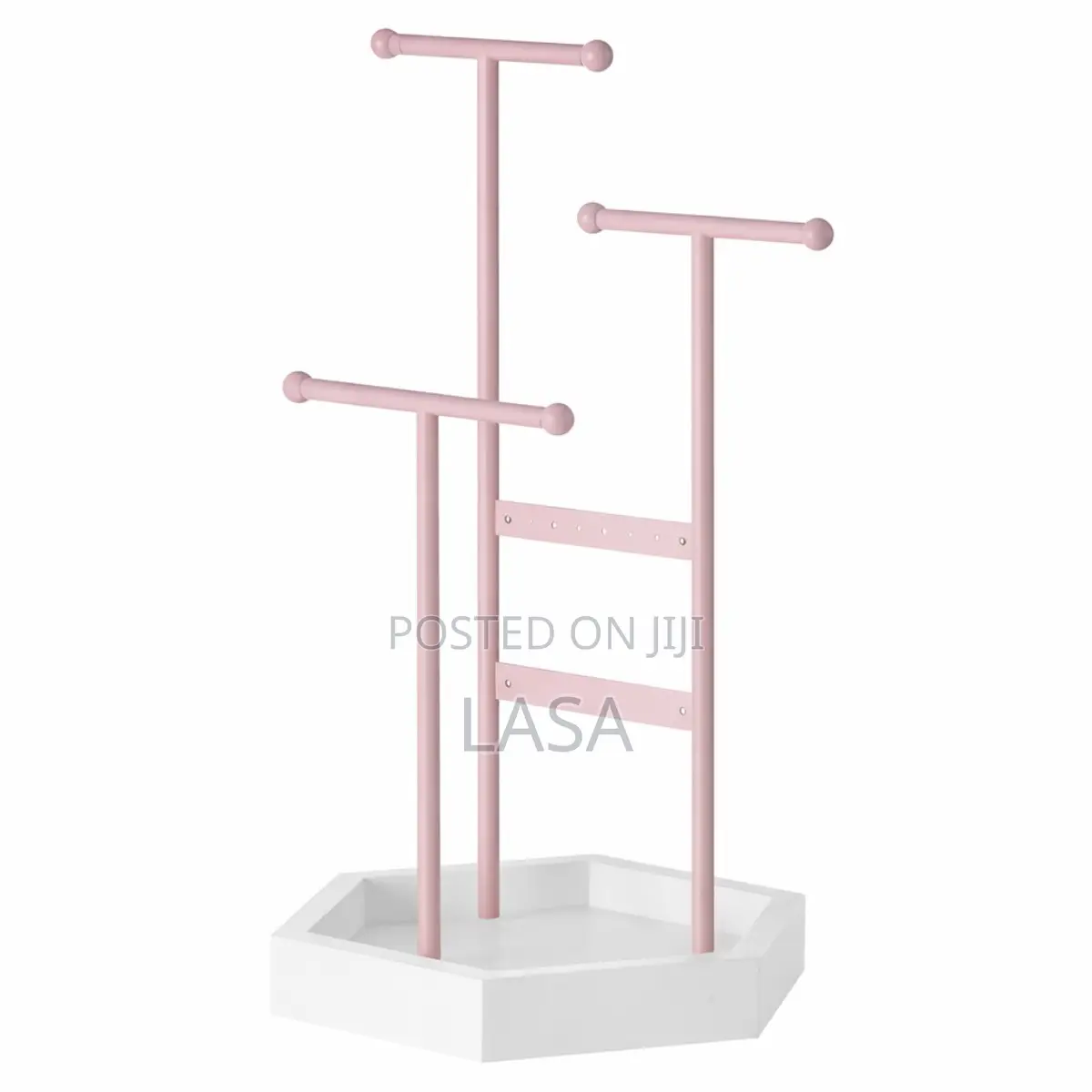 Jewelry Holder - 3-Tier Display Stand With Tray, Pink White