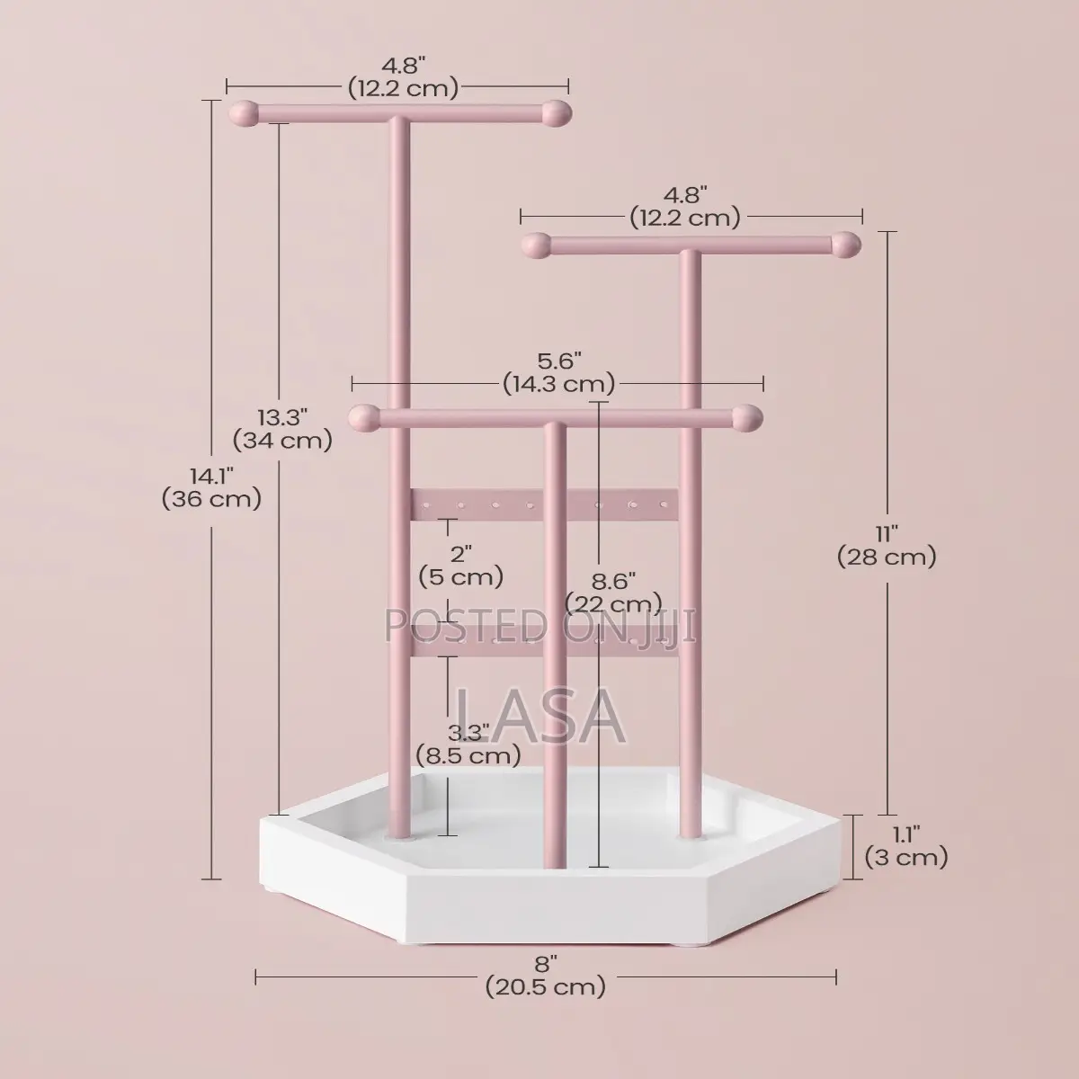 Jewelry Holder - 3-Tier Display Stand With Tray, Pink White