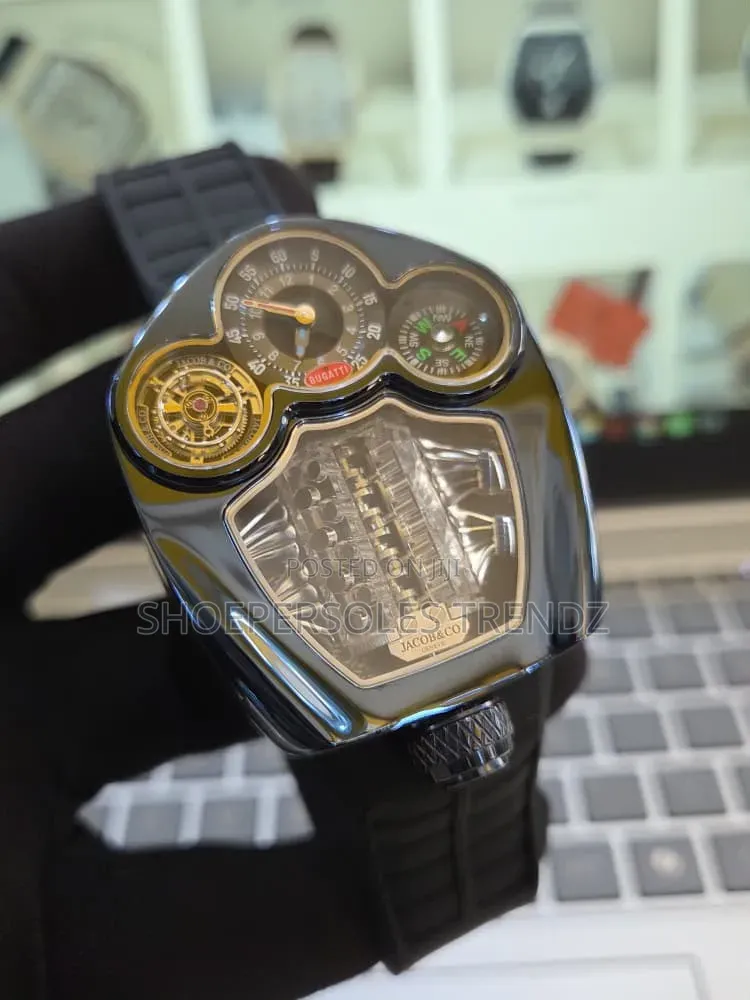 Jacob Co Bugatti Rubber Strap Tourbillon-Style Wristwatch