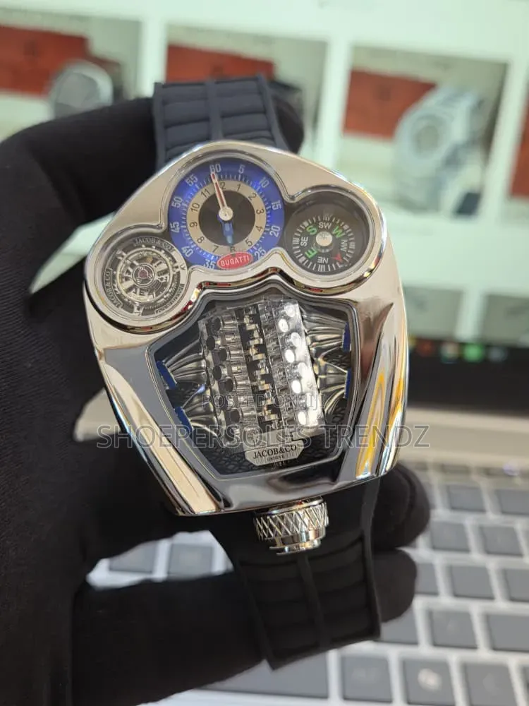 Jacob Co Bugatti Rubber Strap Tourbillon-Style Wristwatch