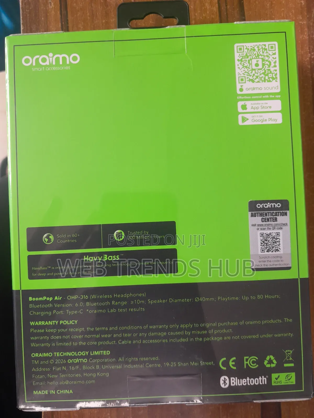 Oraimo Bluetooth Headphones BoomPop Air (OHP-316) - Dual Device