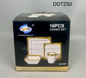 16pcs Square Dinner Set With Gold