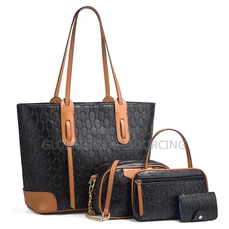 Elegant Women's 4-Piece Tote, Crossbody, Pouch & Card Holder Combo Set