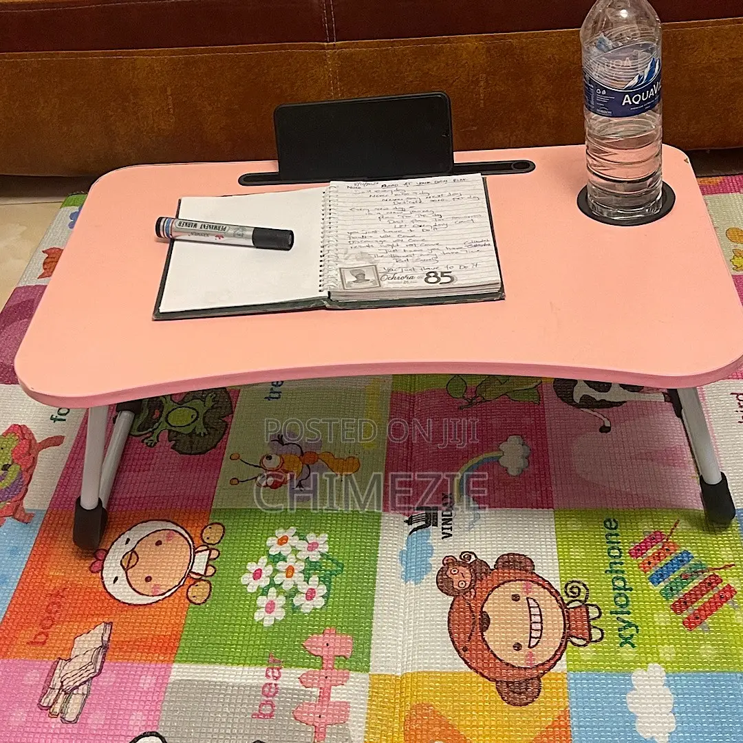 Foldable Laptop Study Table With Side Drawer Pink Color