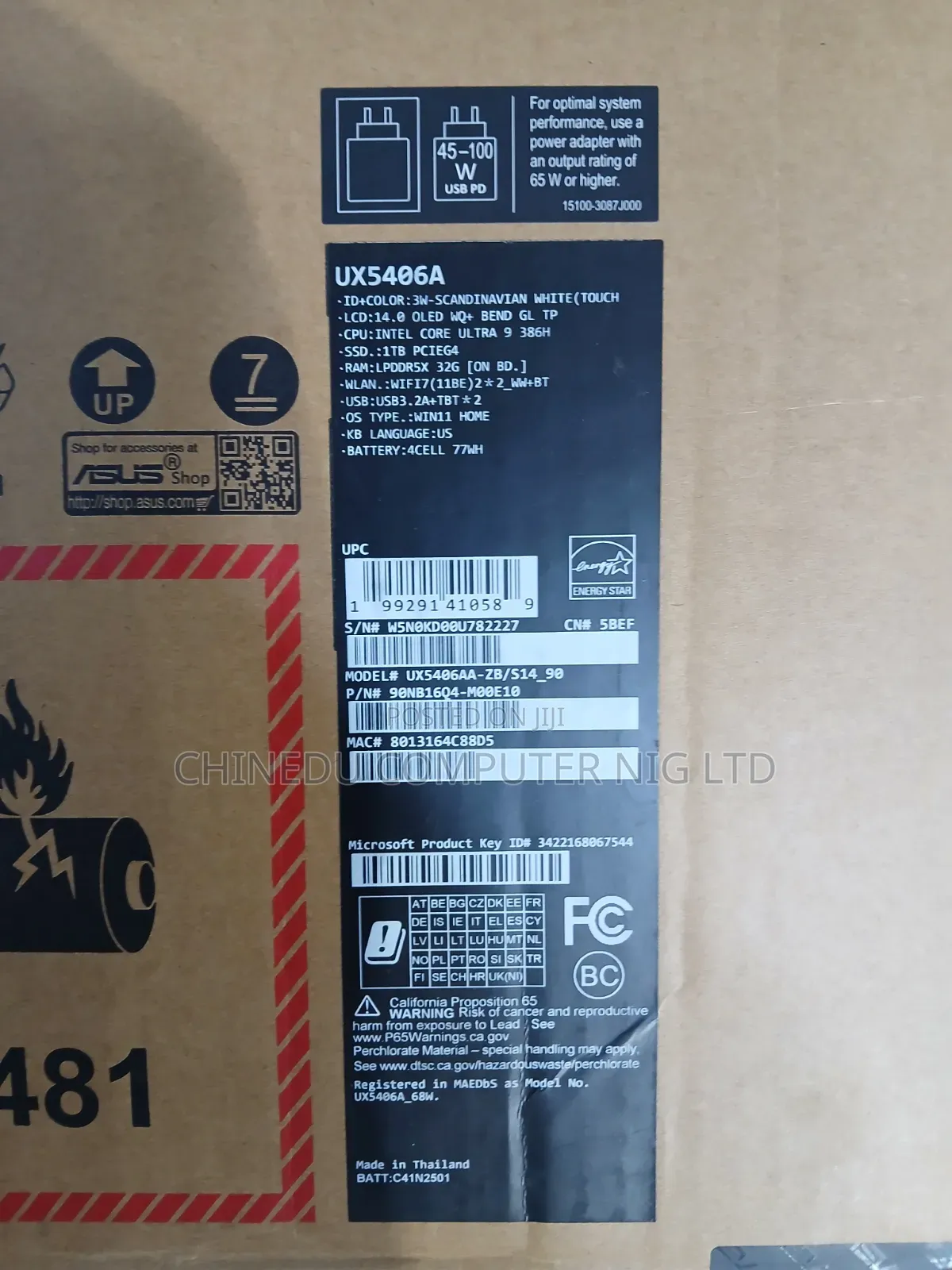 New Laptop Asus Zenbook 14 32GB Intel Core Ultra 9 SSD 1T