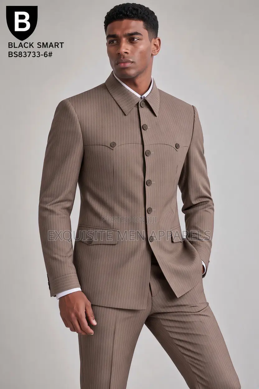 Quality Top Material Stripe Blacksmart Safari Men’s Suit