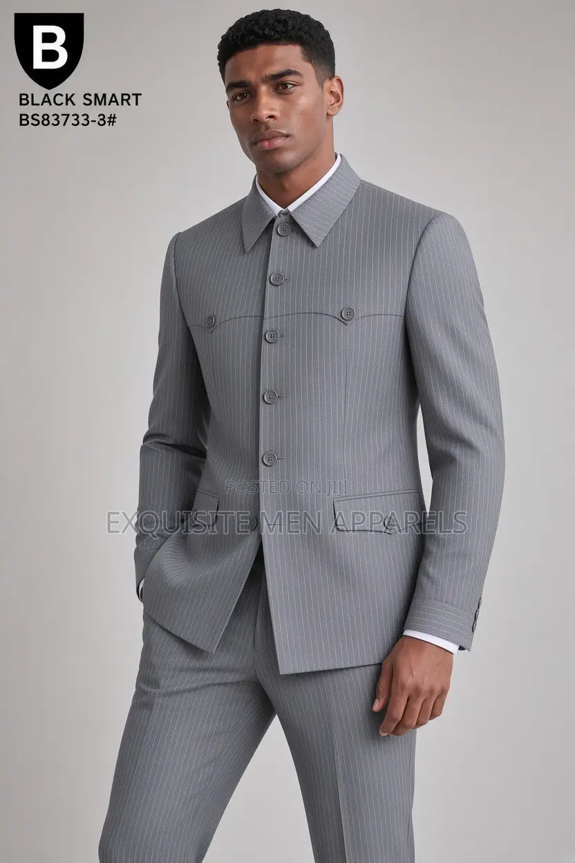 Quality Top Material Stripe Blacksmart Safari Men’s Suit