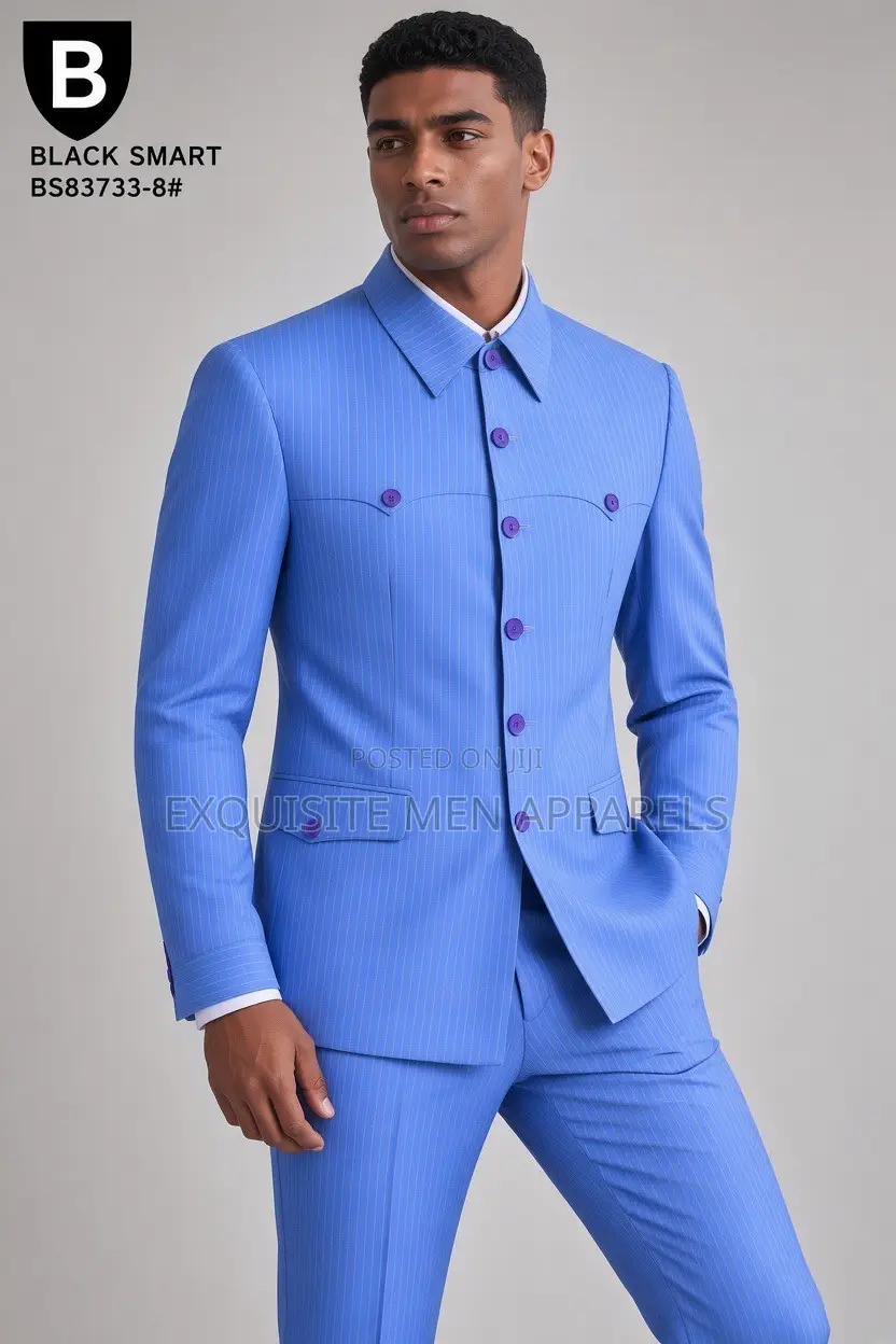 Quality Top Material Stripe Blacksmart Safari Men’s Suit
