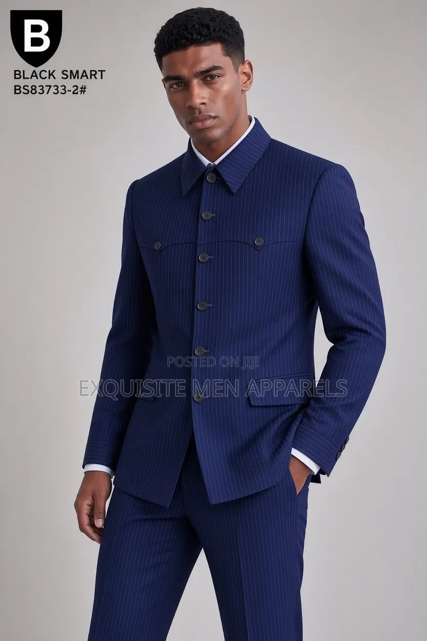 Quality Top Material Stripe Blacksmart Safari Men’s Suit