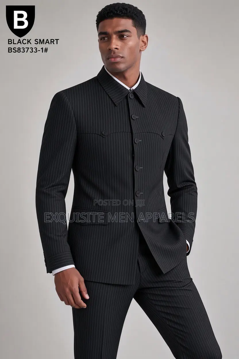 Quality Top Material Stripe Blacksmart Safari Men’s Suit