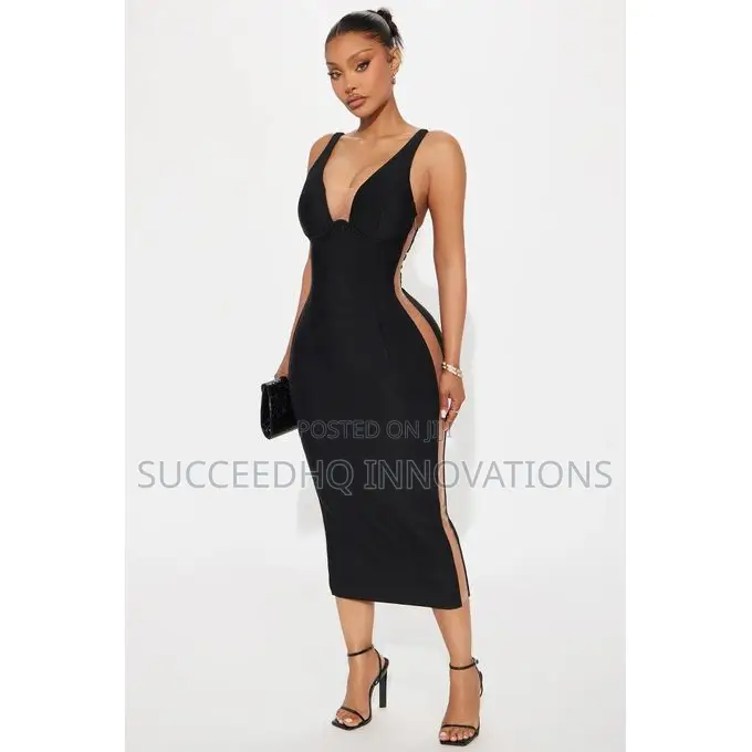 Topic of Conversation Mesh Bandage Midi Dress