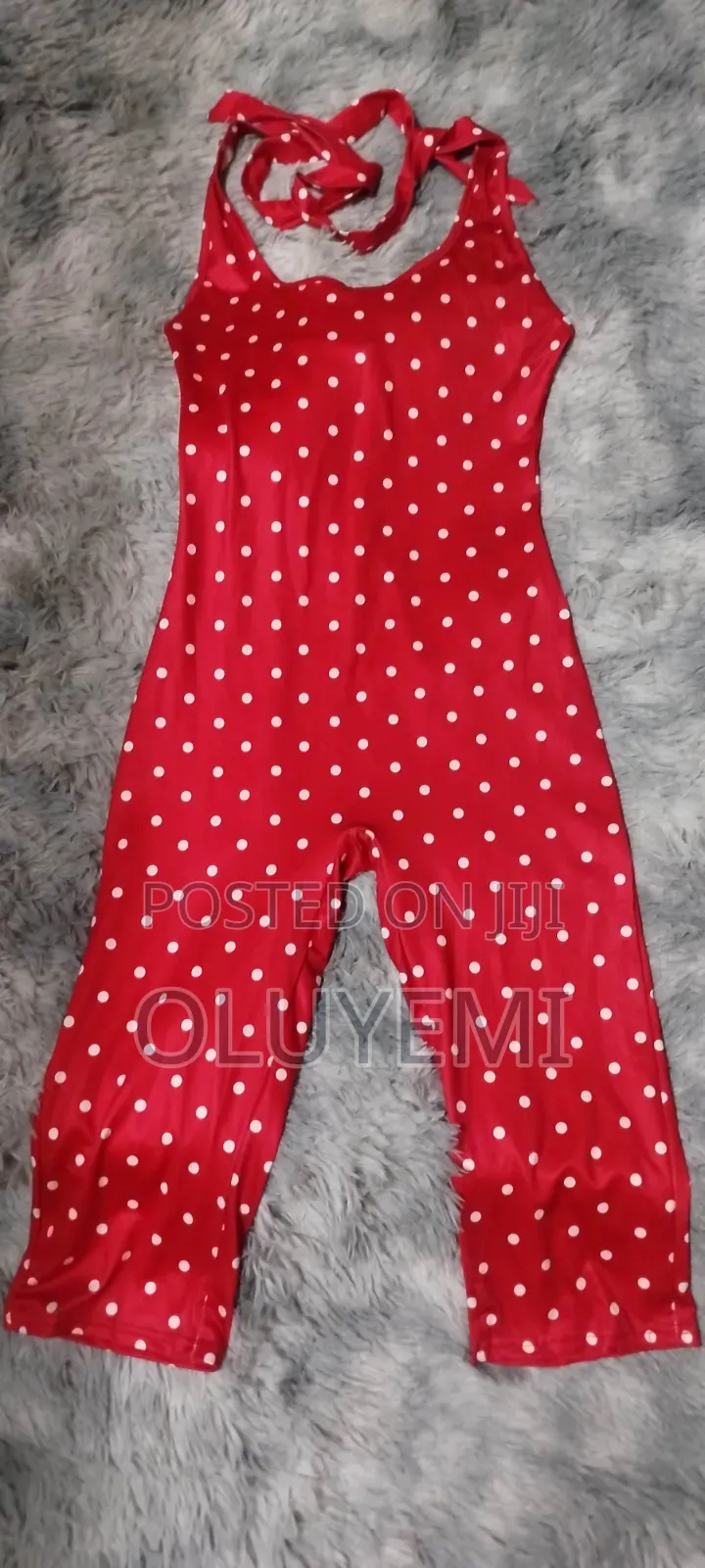 Stylish Polka Dot Halter Neck Fitted Jumpsuit