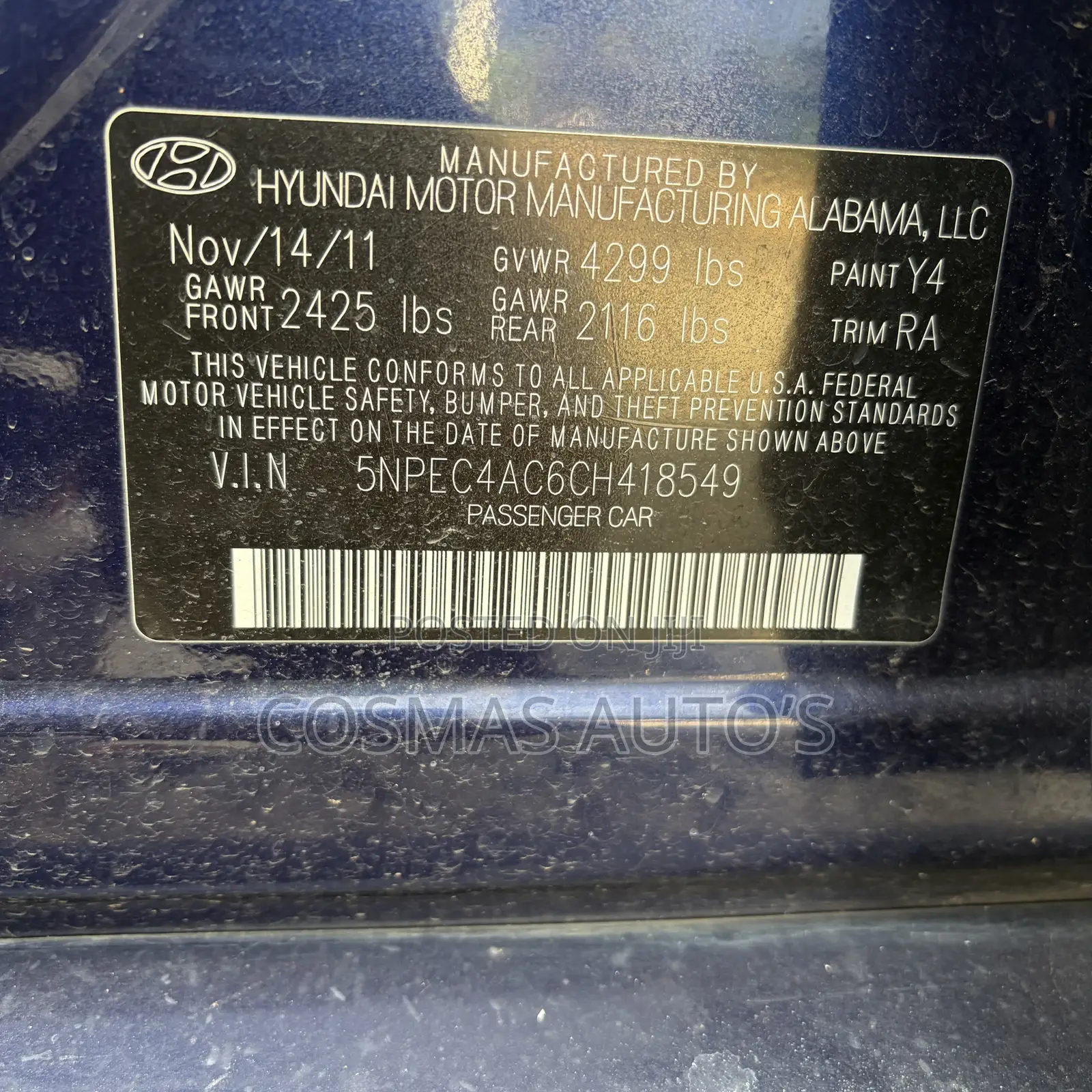 Hyundai Sonata Limited 2.0T Sedan (2.0L 4cyl 6A) 2012 Blue