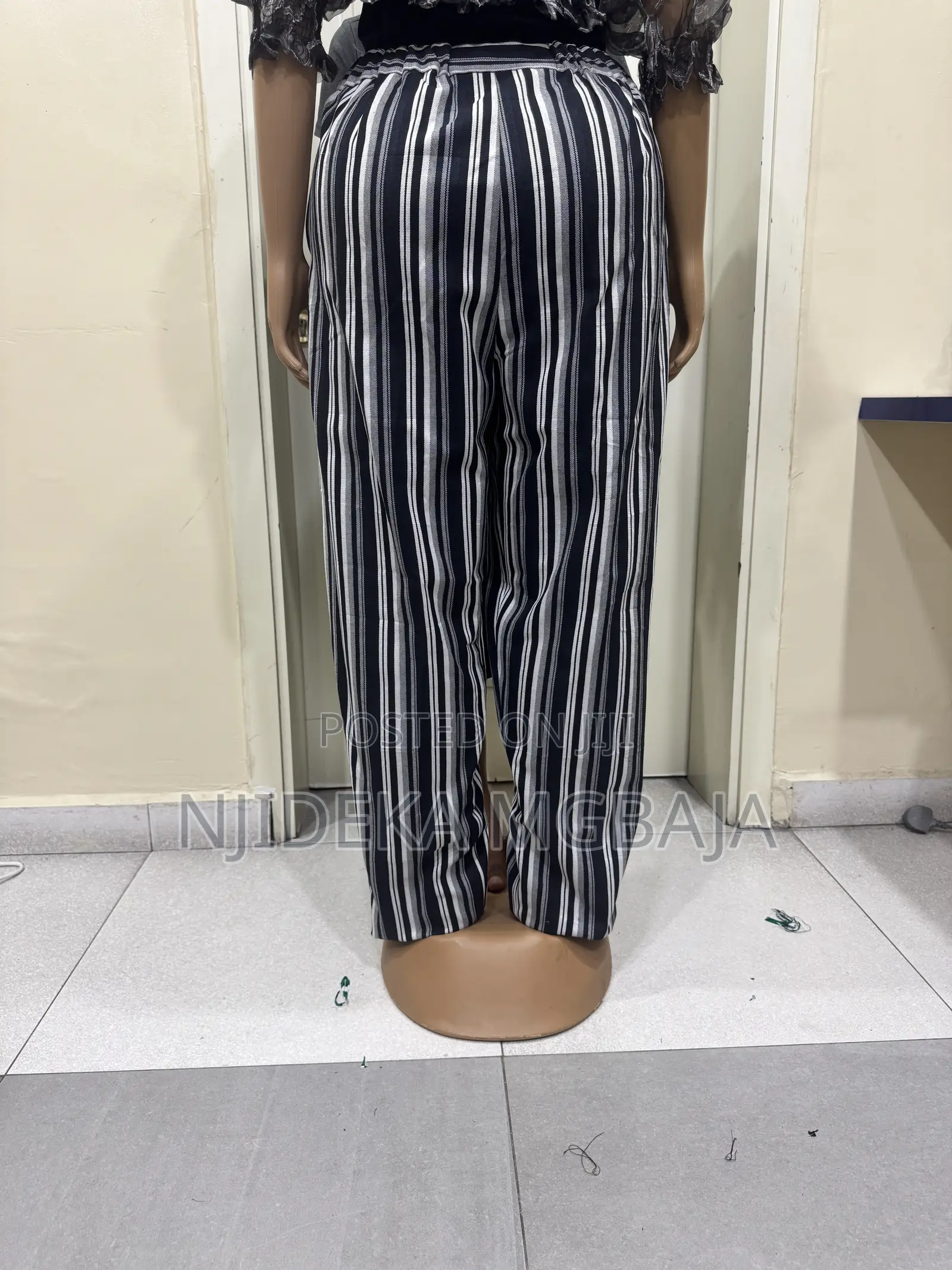 Stylish Black and White Striped Jean Trousers
