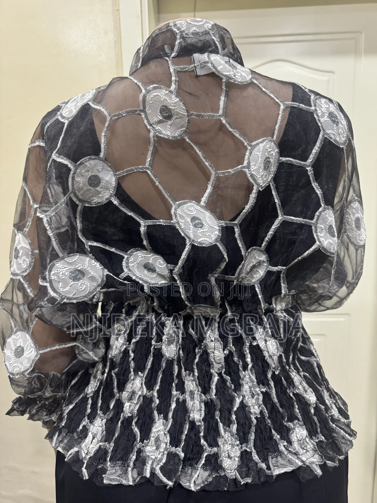 Elegant Black and Silver Sheer Statement Blouse