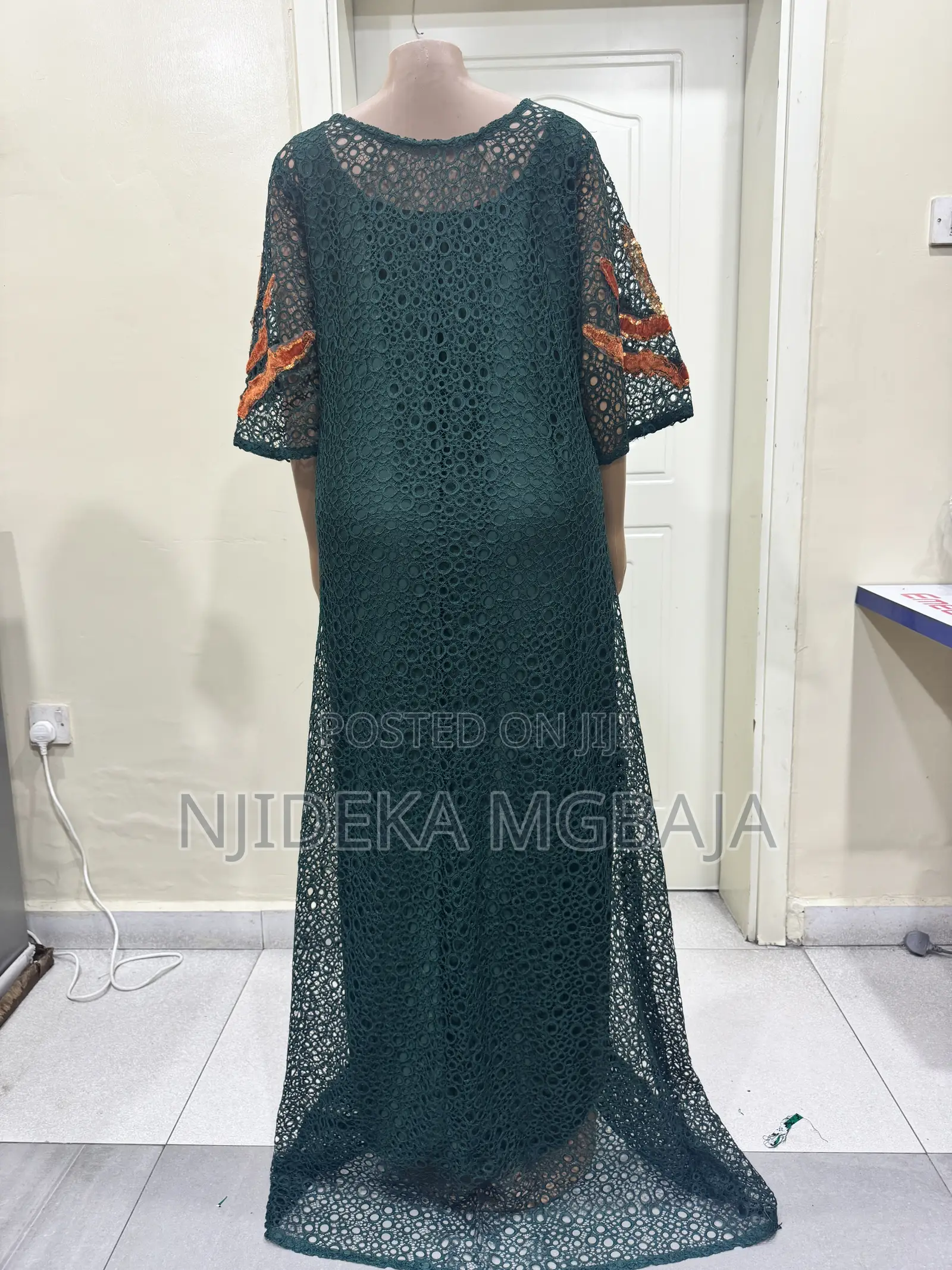 Emerald Green Lace With Lace Patch Maxi Dress