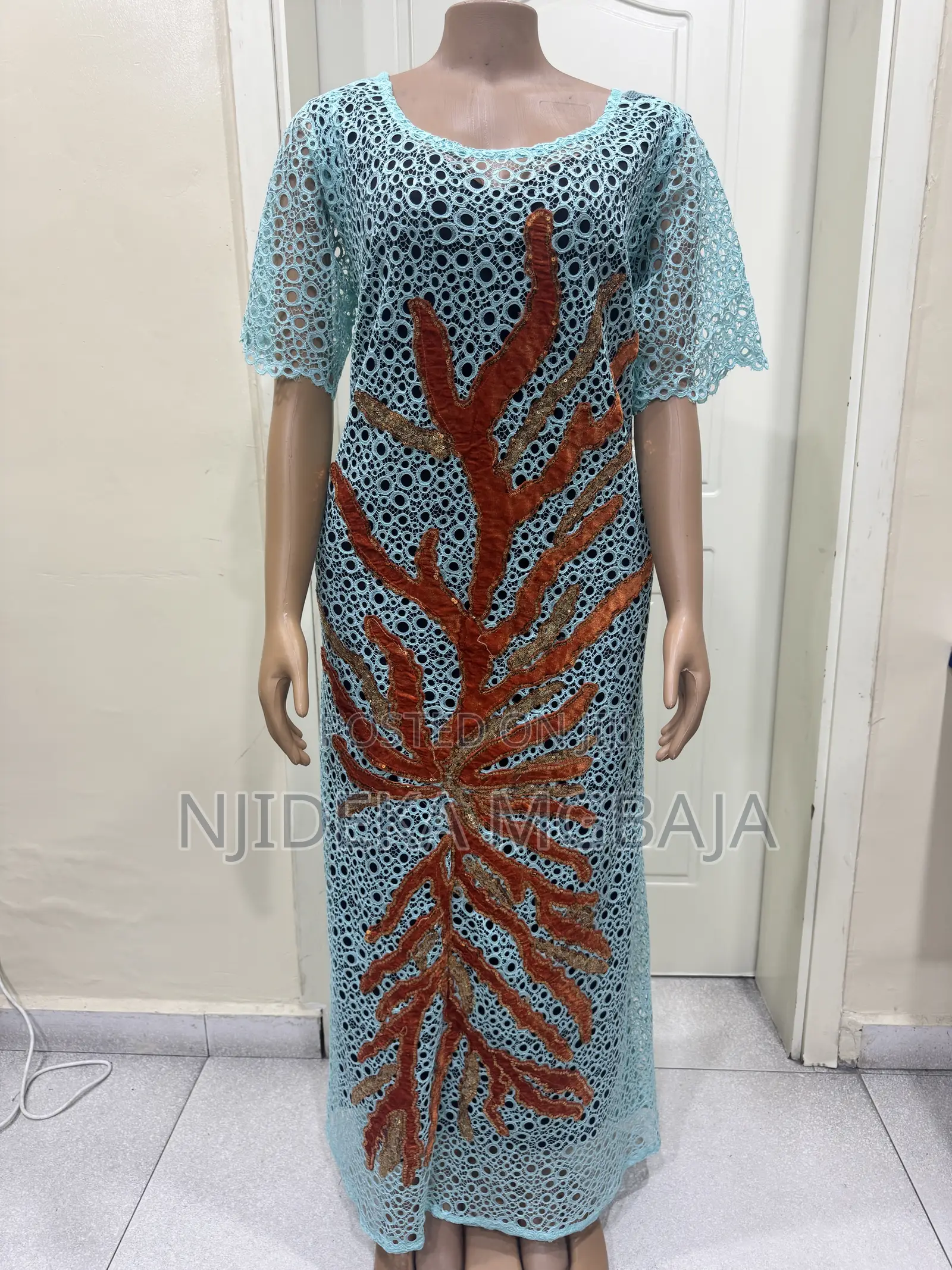Sky Blue Lace Embroidered Maxi Dress