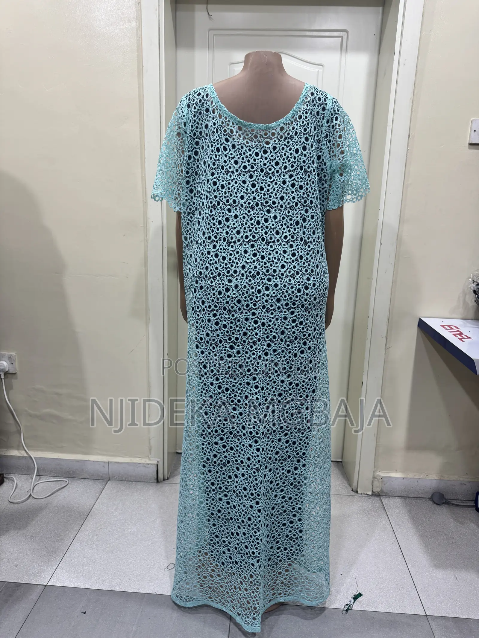 Sky Blue Lace Embroidered Maxi Dress