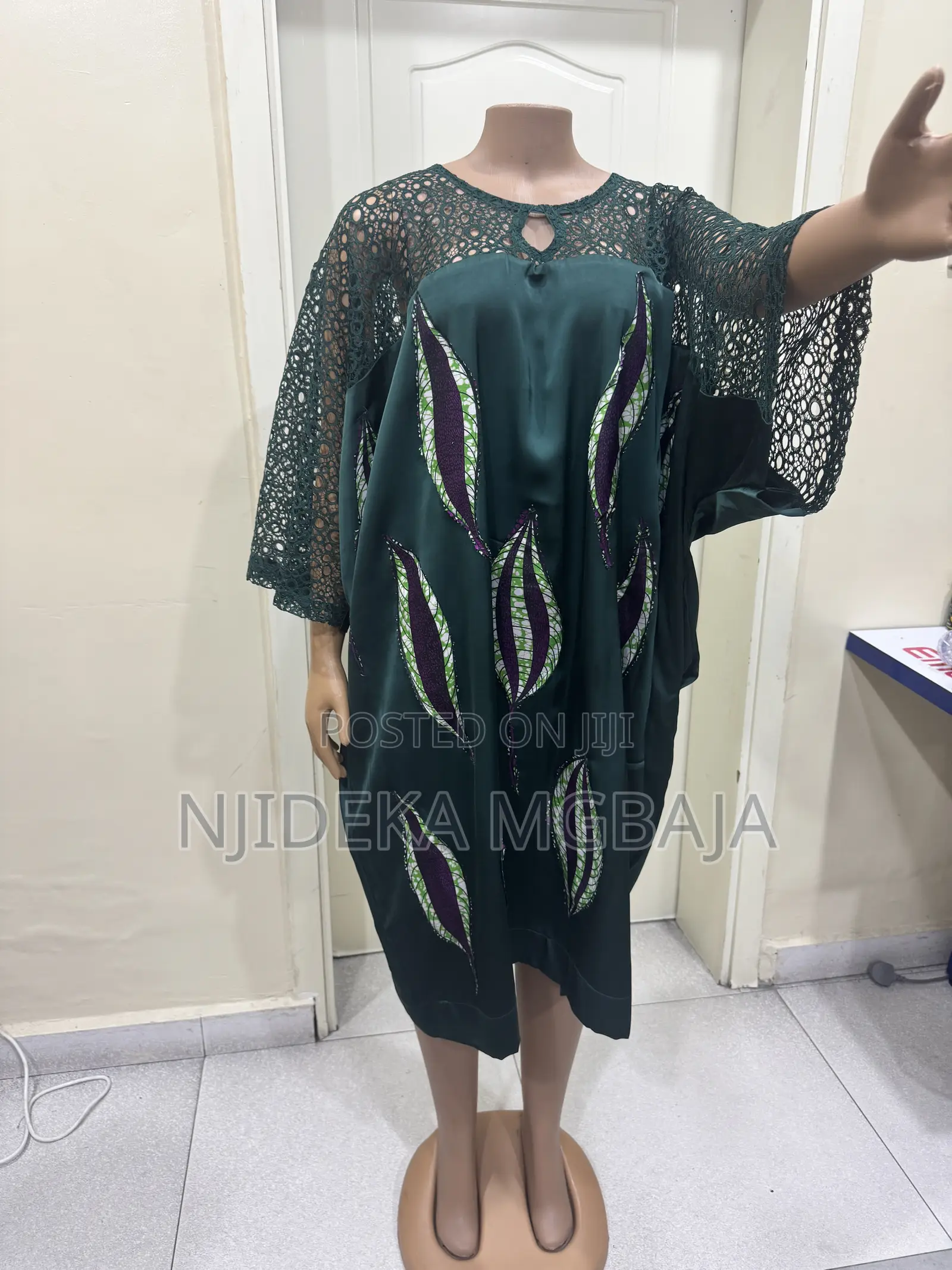 Elegant Teal Green Dress With Ankara Patch