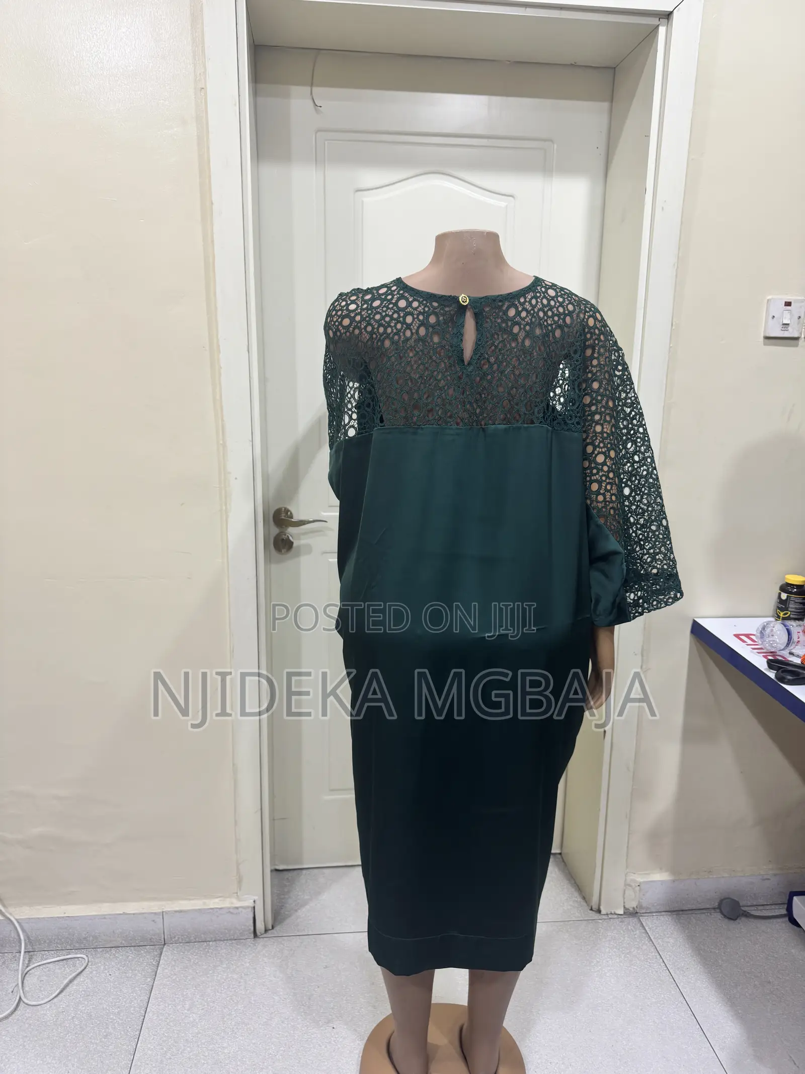 Elegant Teal Green Dress With Ankara Patch