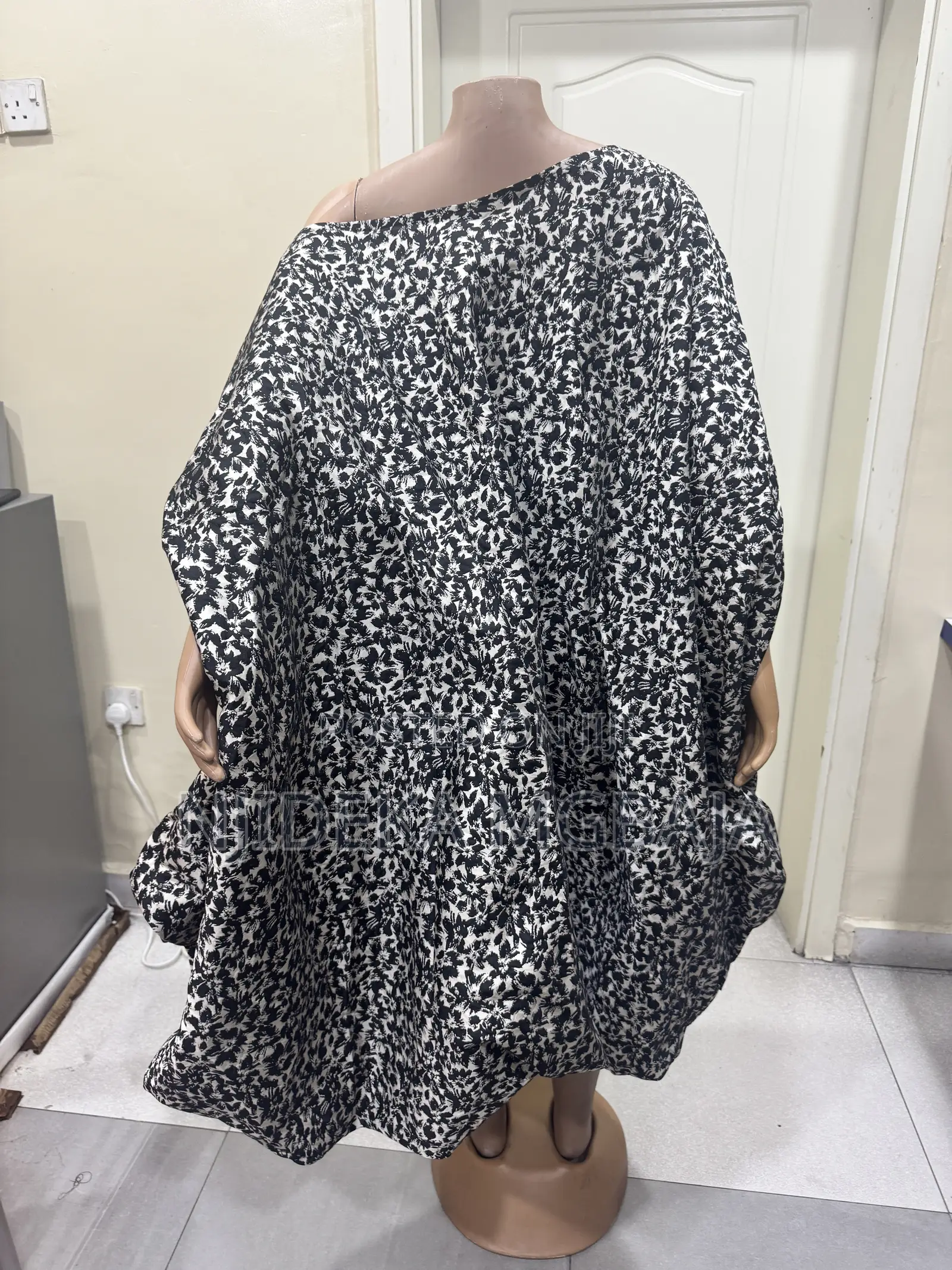 Black and Cream Damask Print Ball Gown Dress