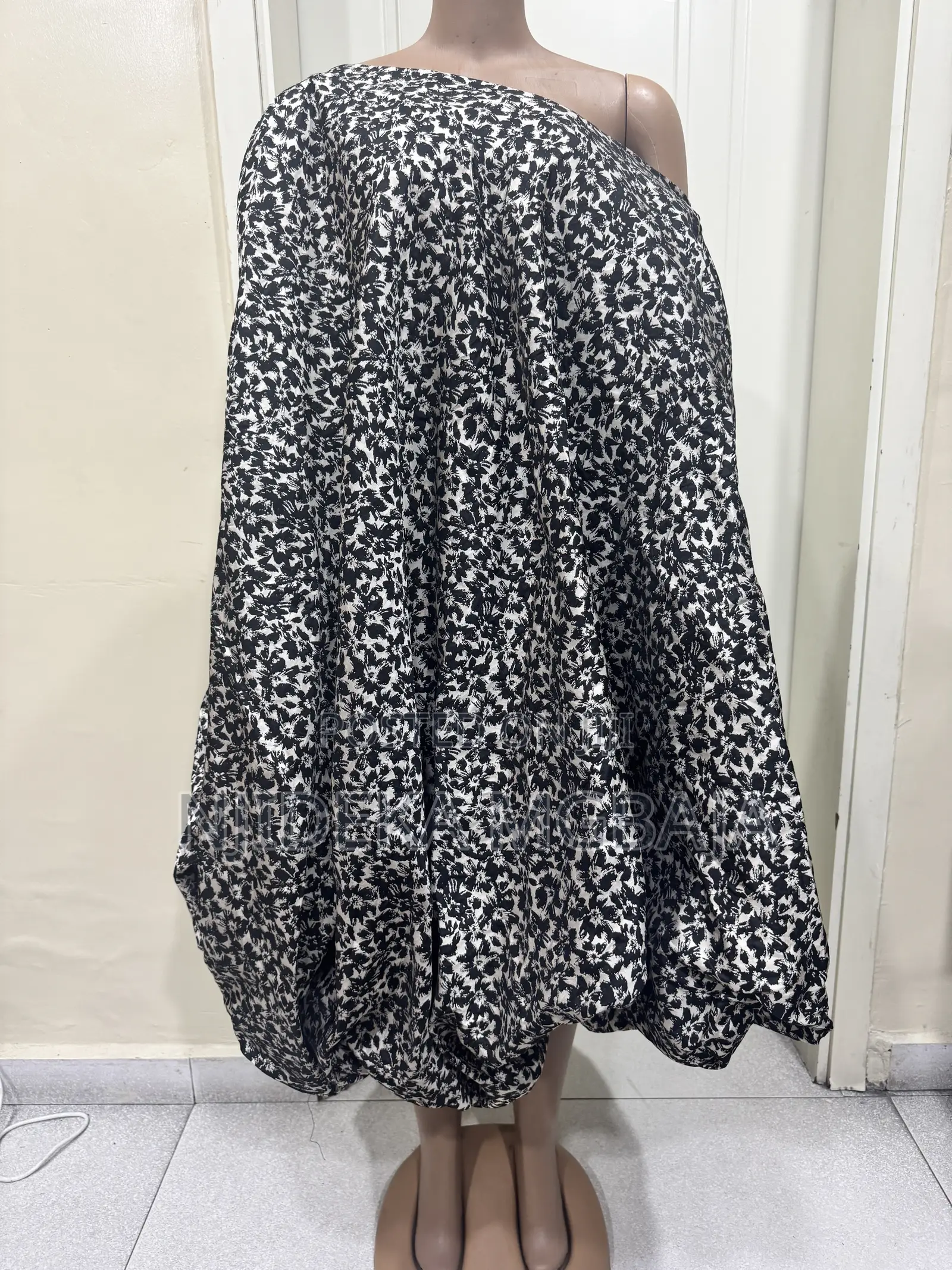 Black and Cream Damask Print Ball Gown Dress