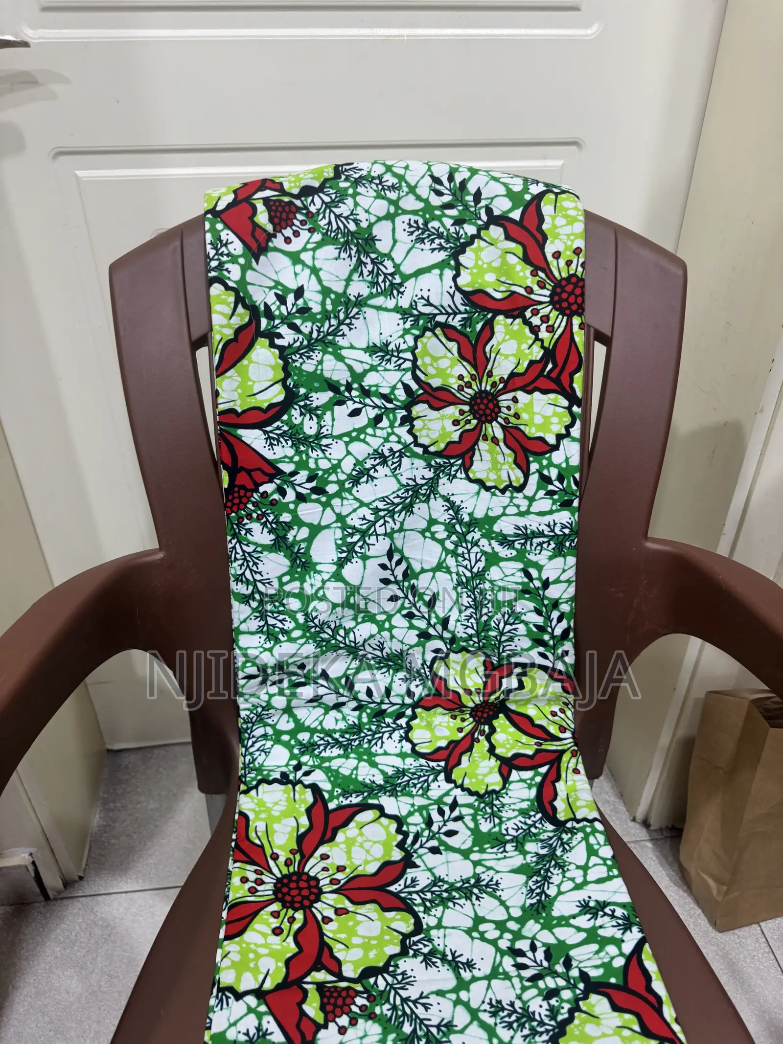 Green, White and Red Floral Ankara Fabric